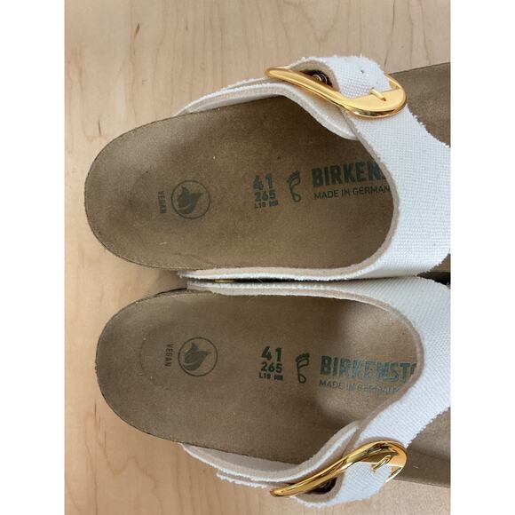 Birkenstock Gizeh Big Buckle Sandles Vegan Cream Canvas Gold Buckles Size 41/10 - Picture 7 of 8